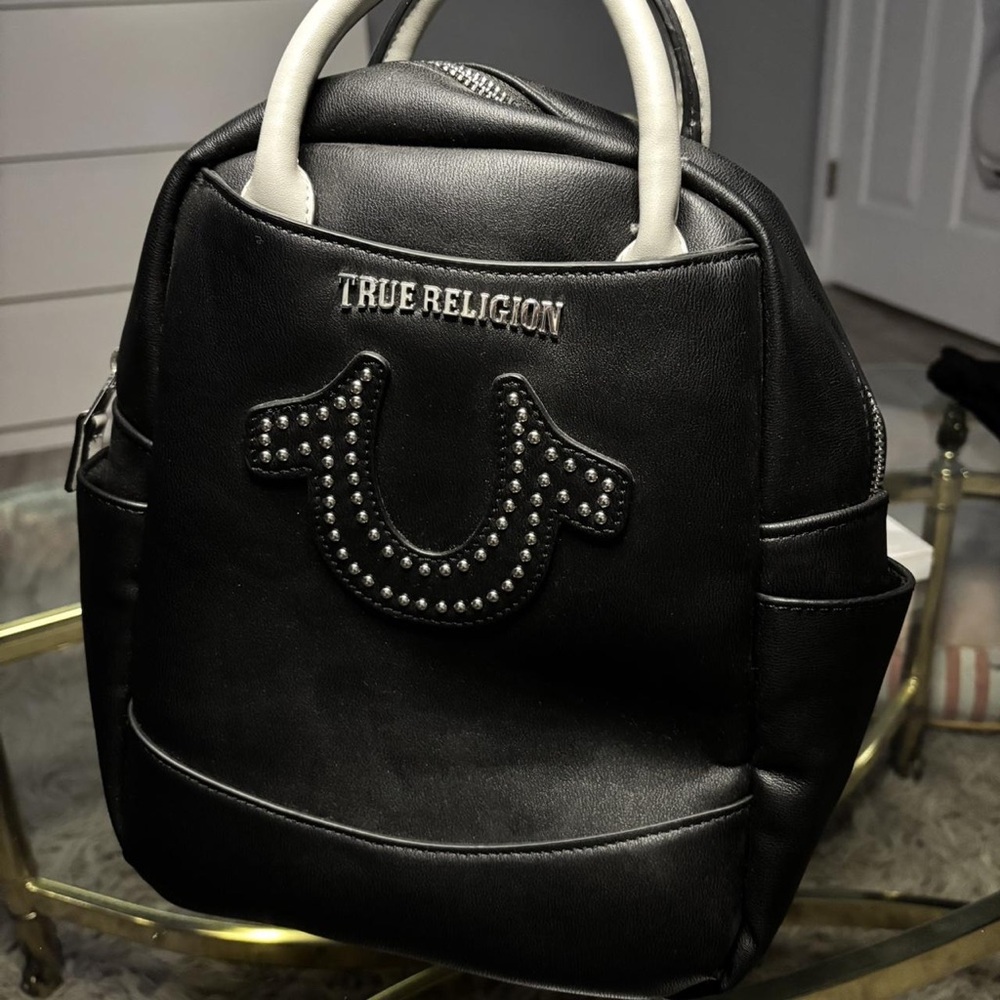 True Religion Black Backpack with Studded Emblem